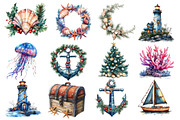 Watercolor Coastal Christmas Clipart, an Illustration by Dream Creation (Thumbnail 4 of 5)