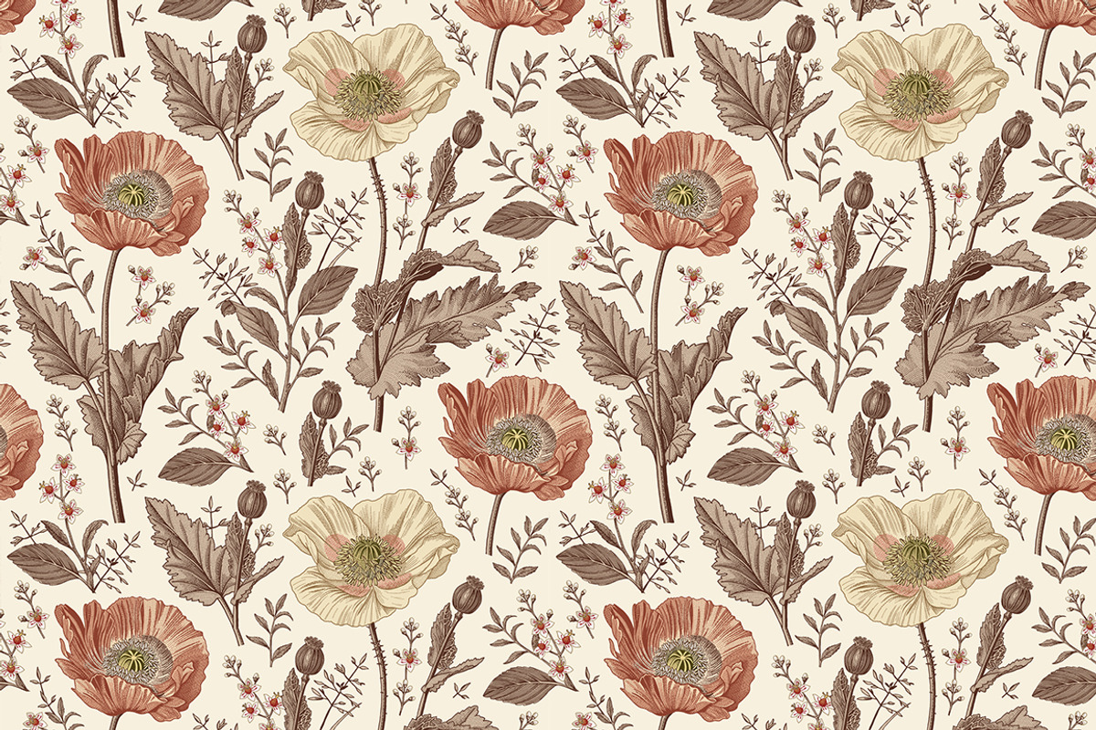 Seamless Set Flowers Poppy Poppies, a Pattern Graphic by Vintage (Photo 4 of 11)