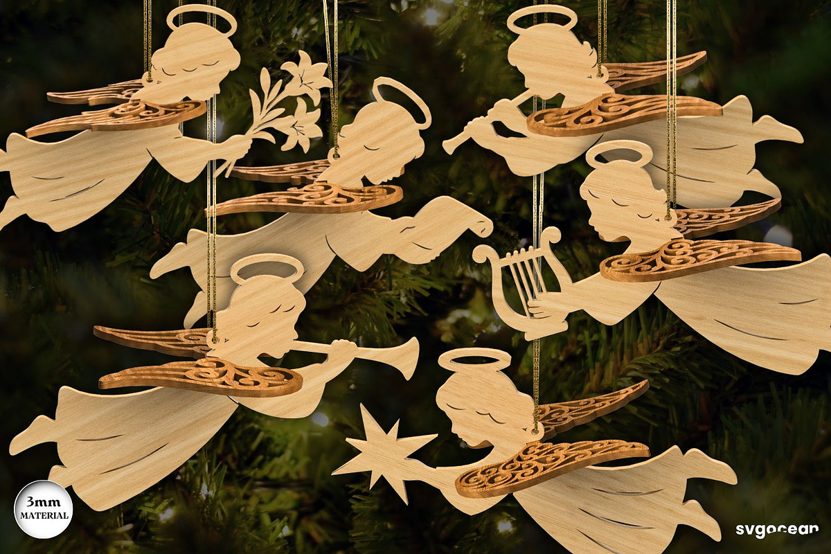3D Christmas Angels Ornament Bundle, a Decorative Illustration by svgocean (Photo 1 of 20)