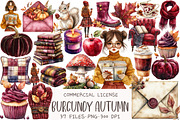 Watercolor Burgundy Autumn Clipart, an Illustration by OK Design (Thumbnail 1 of 5)