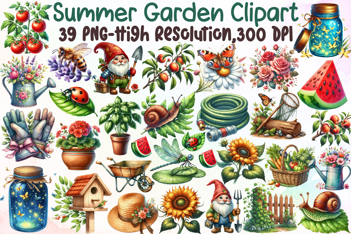 Summer Garden Watercolor Clipart Bun, an Illustration by Sublimation Artist (Photo 1 of 6)