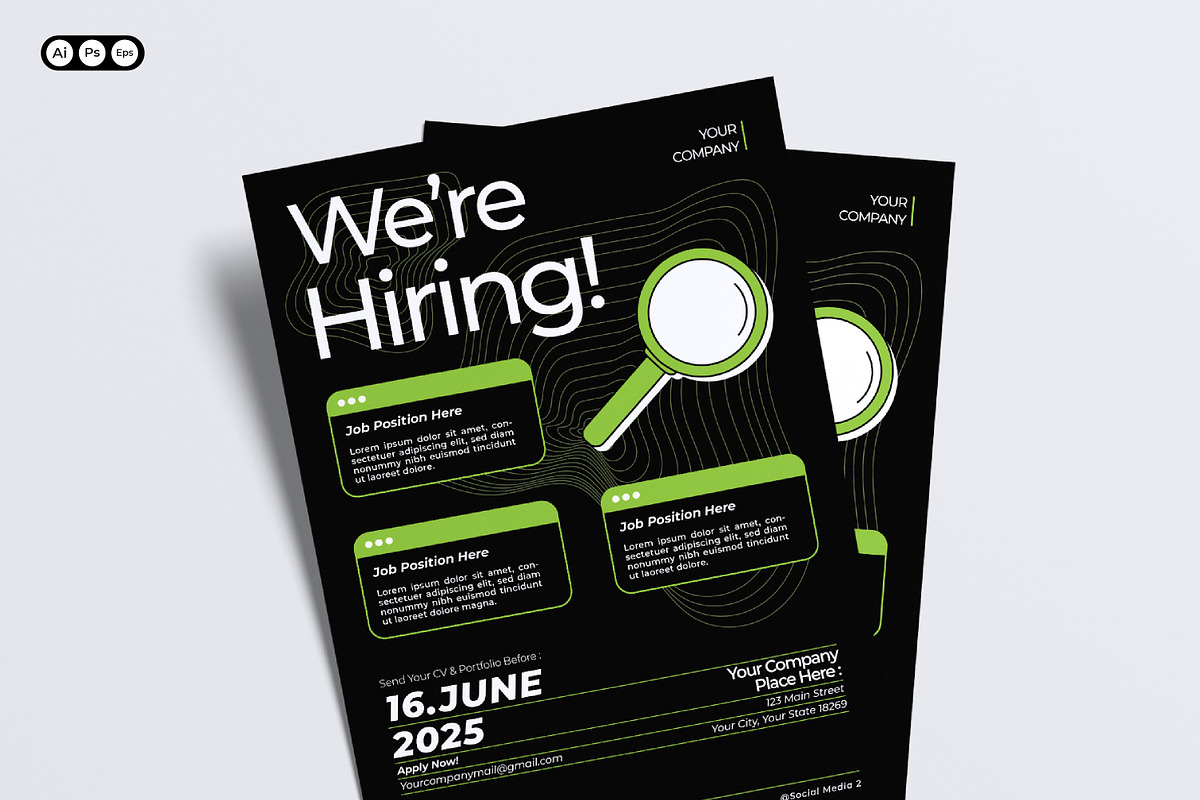 Black Simple Hiring Flyer, a Flyer Template by Siska Arista (Photo 1 of 2)