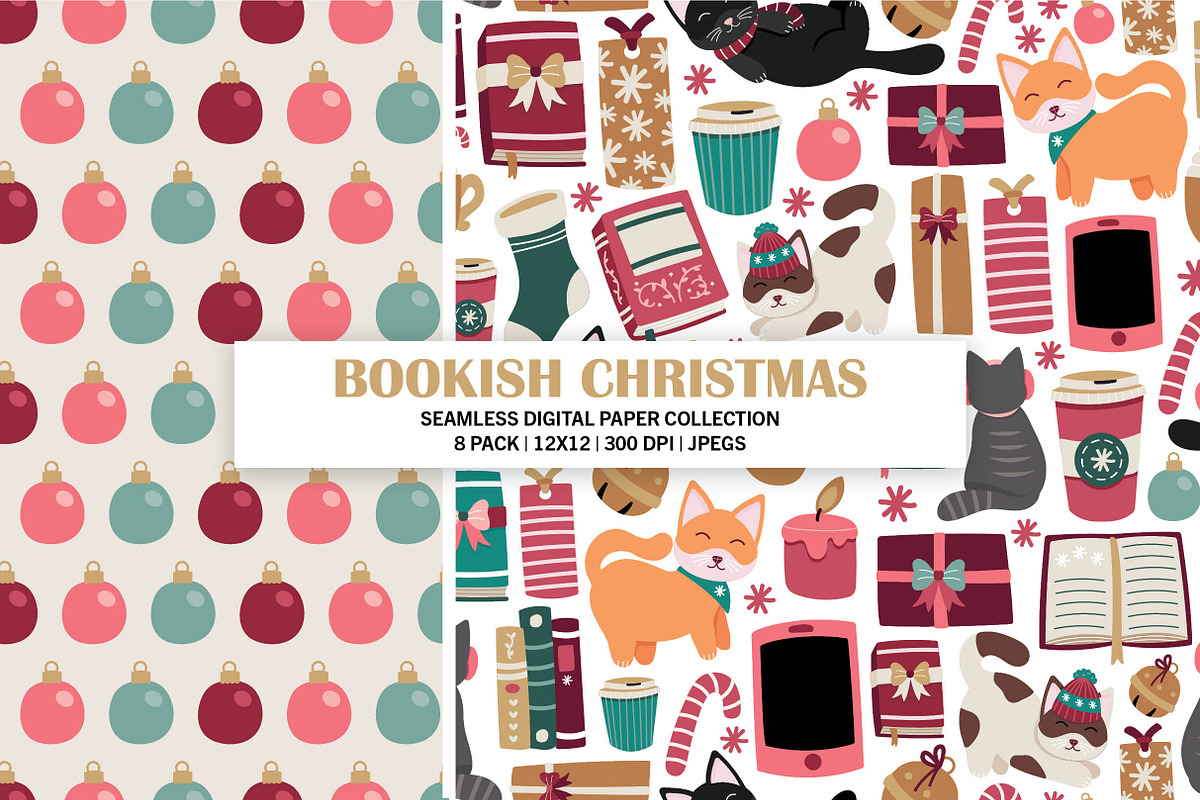 Bookish Christmas Seamless Patterns, a Pattern Graphic by Alanna Messina Design Co (Photo 2 of 8)