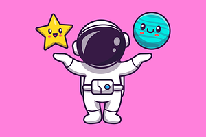 Cute Astronaut With Star And Planet