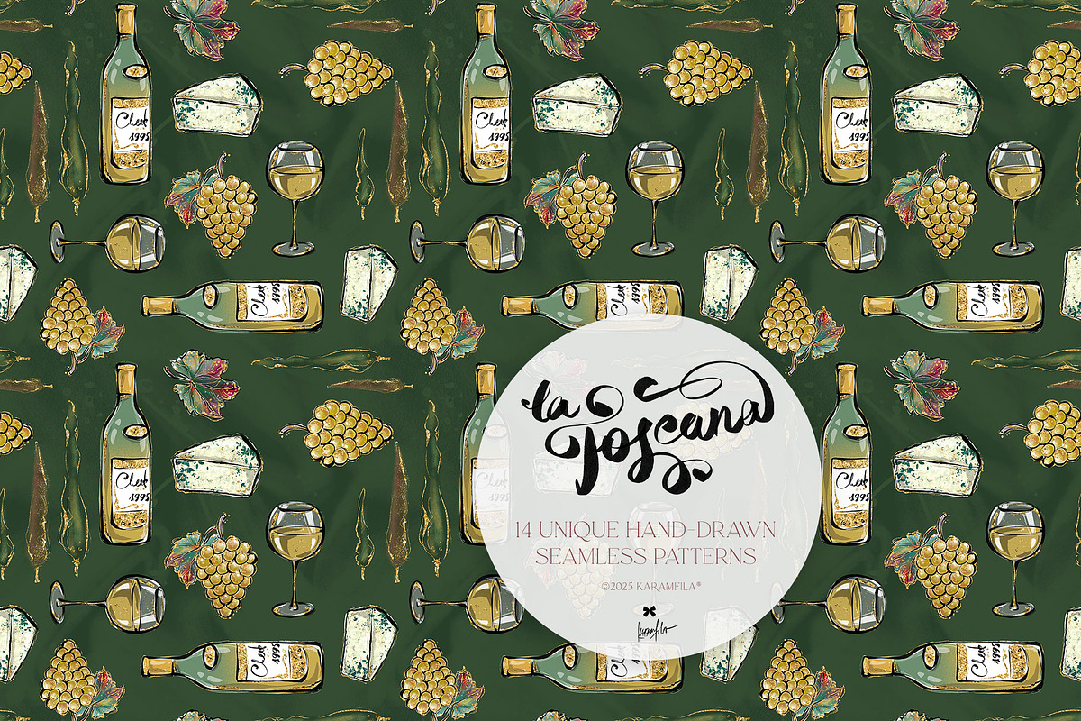 Tuscany Tiles Wine Seamless Patterns, a Pattern Graphic by KaramfilaS (Photo 7 of 18)