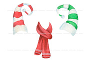Watercolor Christmas hats and scarve, a Seasonal Illustration by ArtfulStudio (Thumbnail 3 of 10)