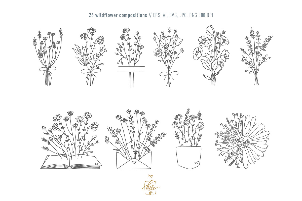 WILDFLOWER LINE ART, an Object Illustration by Kate Art (Photo 3 of 22)