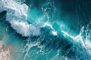 Aerial view of ocean waves crashing, a Photo by Pixeness Studio