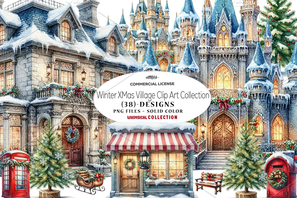 Winter XMas Village Clip Art, a Seasonal Illustration by CreationArt (Photo 1 of 7)