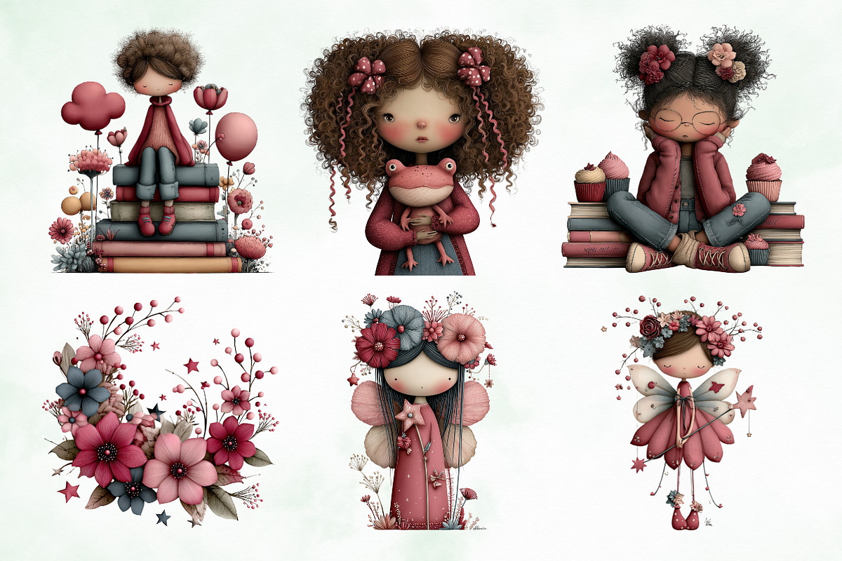 Whimsical Flowers and Girls Clipart, an Illustration by Creative Art (Photo 5 of 11)
