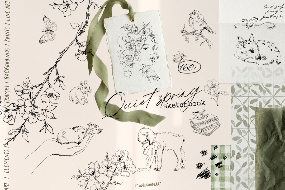 Spring line art Vintage cottagecore, a Decorative Illustration by 60secondsArt (Photo 1 of 12)