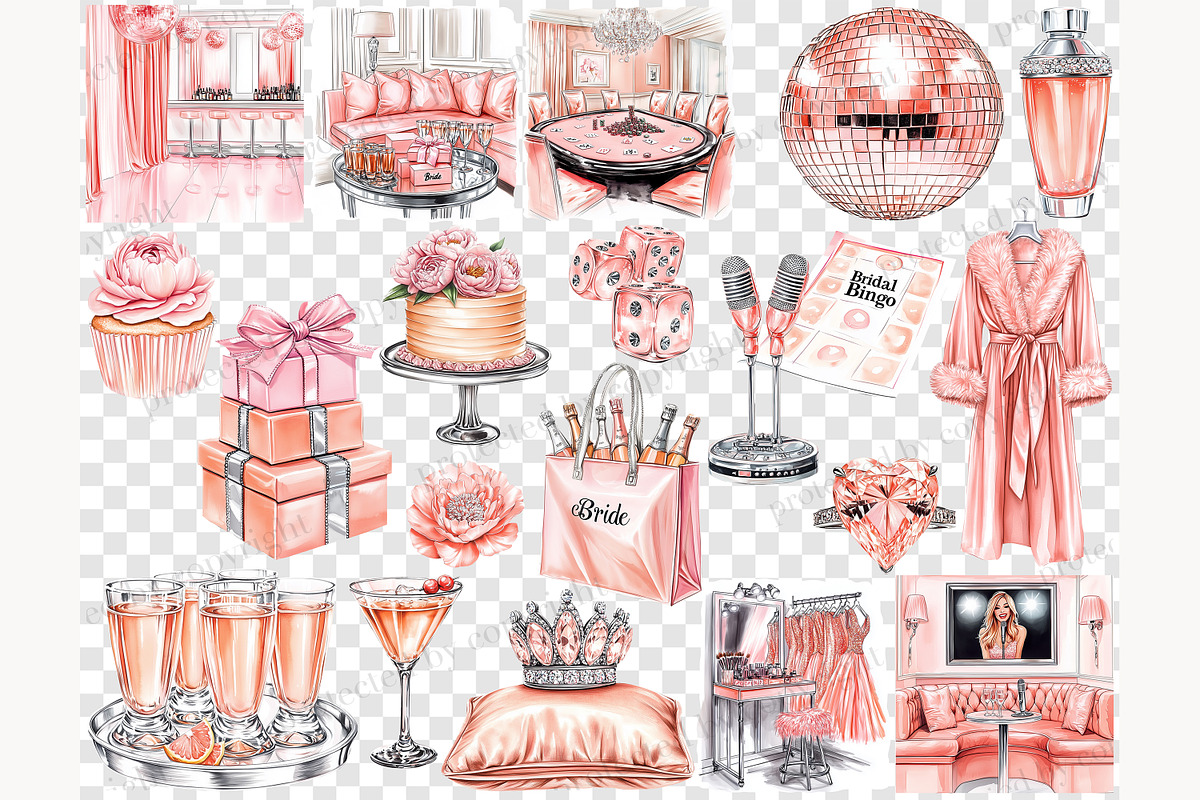 Bachelorette Party Clipart Set, a Person Illustration by GlamArtZhanna (Photo 6 of 8)