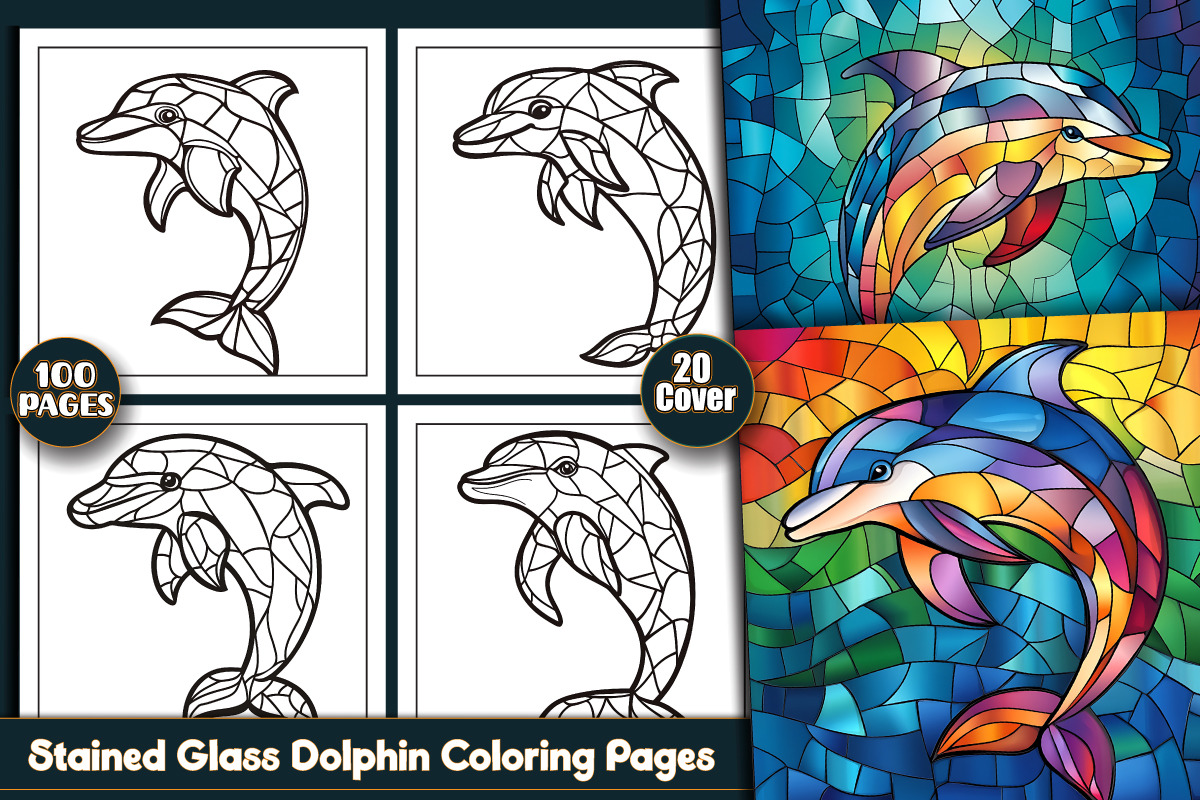 Stained Glass Dolphin Coloring Pages, an Animal Illustration by protabsorkar11 (Photo 1 of 6)