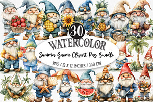 Summer Gnome Clipart PNG Bundle, an Illustration by Designking