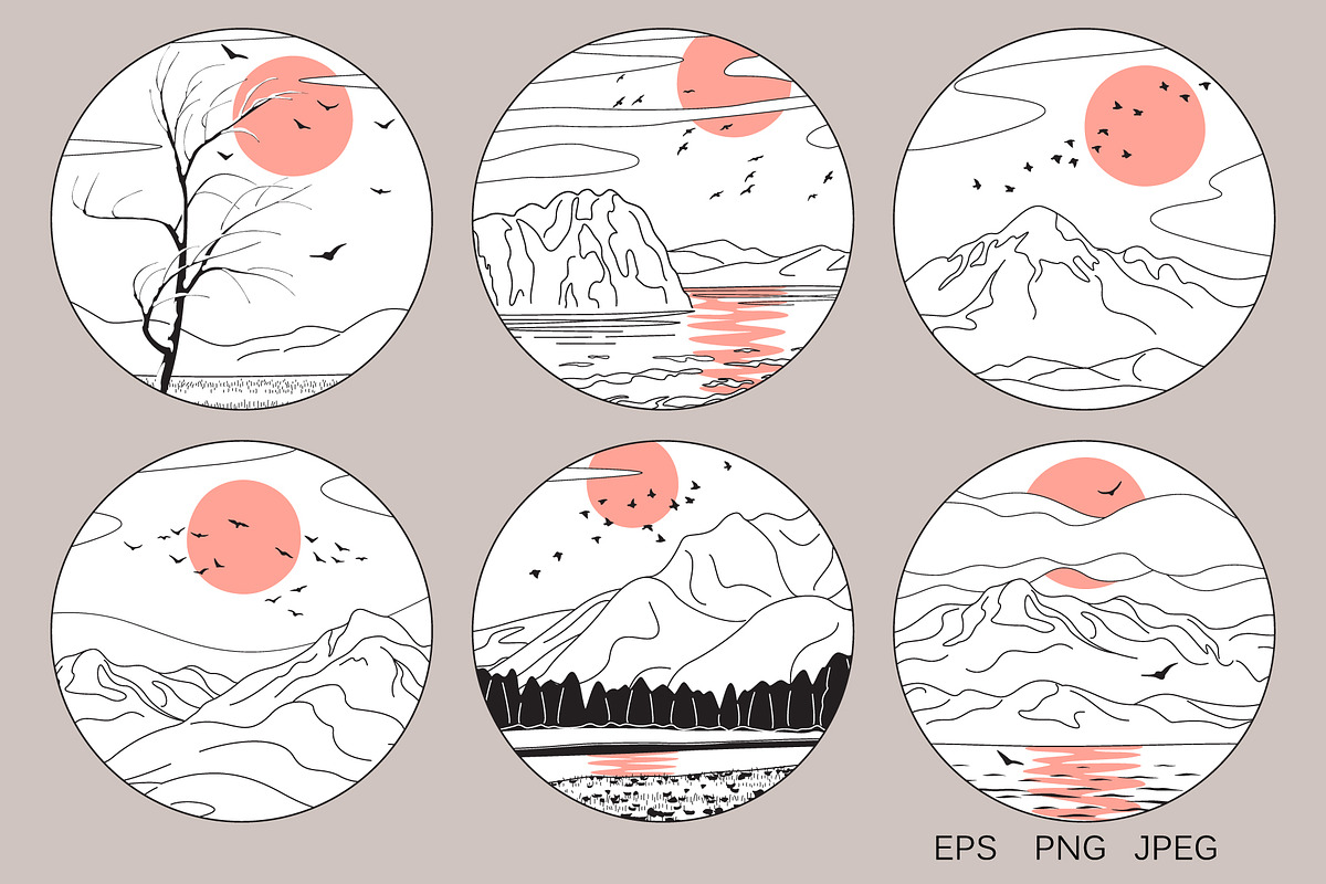 Mountains & Birds, a Decorative Illustration by Valentyna Smordova (Photo 7 of 8)