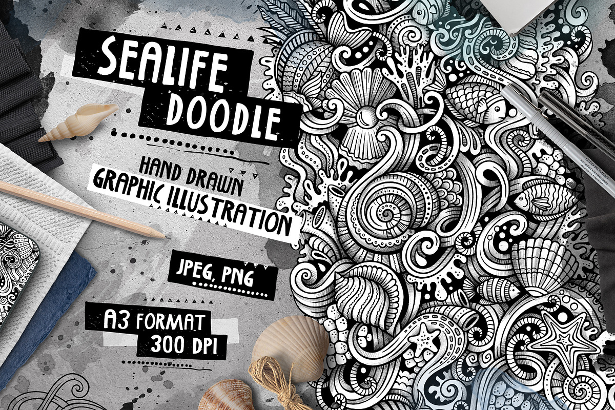SEALIFE Graphic Doodle Illustration, a Seasonal Illustration by BALABOLKA (Photo 1 of 3)