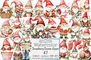 Watercolor Strawberry Gnome clipart, a Seasonal Illustration by Design Market (Thumbnail 1 of 4)