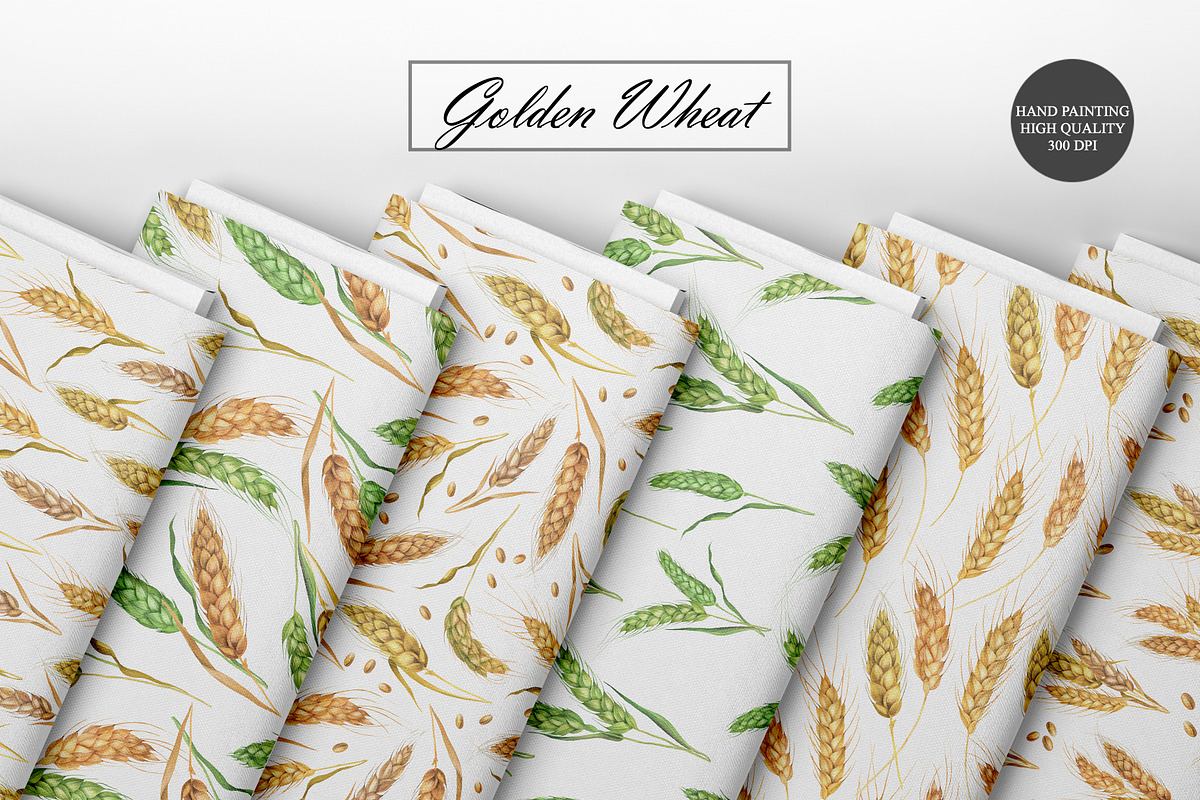 Watercolor Wheat Seamless Patterns, an Illustration by OlDm_Shop (Photo 9 of 10)