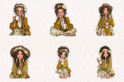 Boho Whimsical Coffee Girl Clipar, a Seasonal Illustration by CreationArt (Thumbnail 3 of 7)