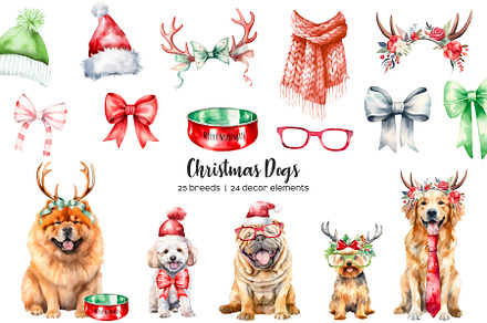Watercolor Christmas dog clipart