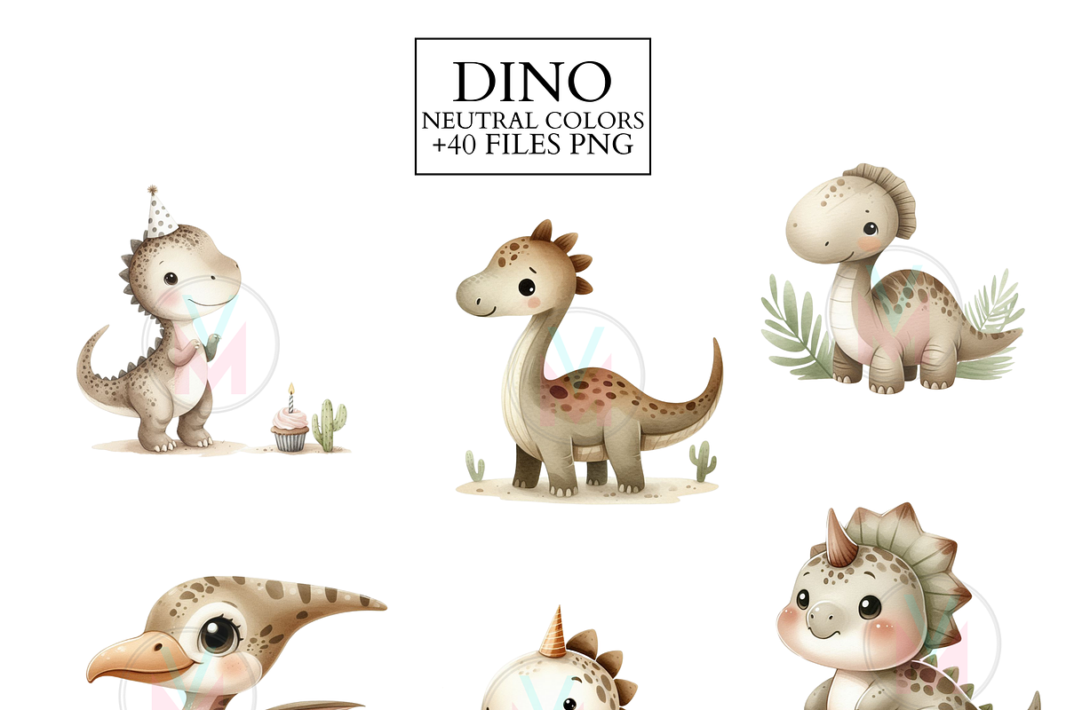Watercolor Baby Dinosaur Clipart PNG, an Animal Illustration by VM PARTYS  BY TAIRUMA (Photo 4 of 8)