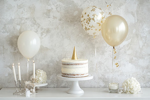 Elegant dessert display with a cake,, a Photo by Tanuart