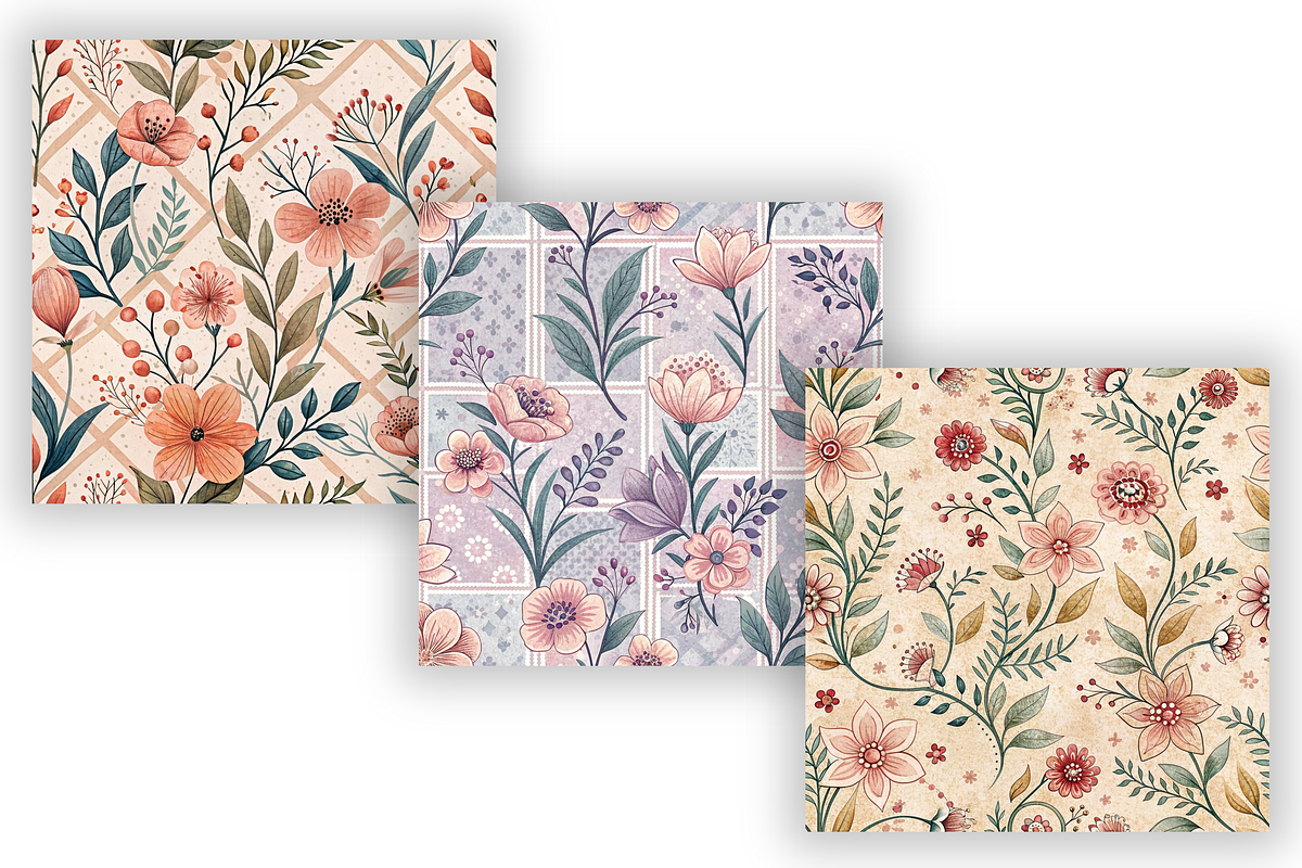 Folk Floral Seamless Patterns Bundle, a Pattern Graphic by FloridPrintables (Photo 6 of 6)