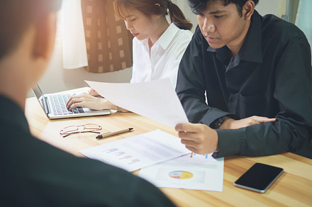 Staff is consulting with customers featuring consulting, business, and meeting, a Business Photo by sitthiphong