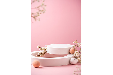White podium with Easter quail eggs