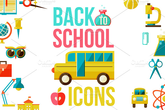 Set Of Flat School Icons