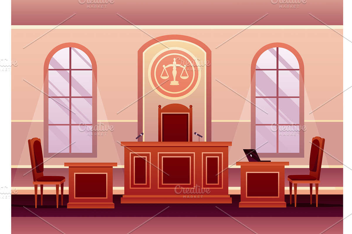 Courtroom interior cartoon, an Object Illustration by Things for designers