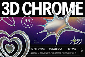 150 3D Y2K Chrome Metallic Shapes