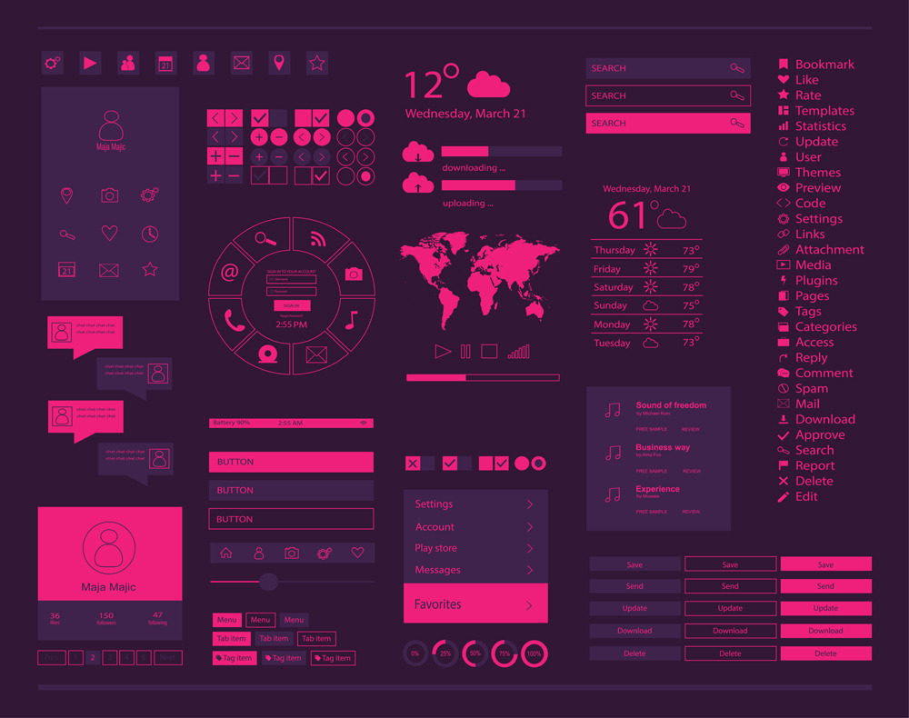 Mobile interface kit pink color | Background Graphics ~ Creative Market