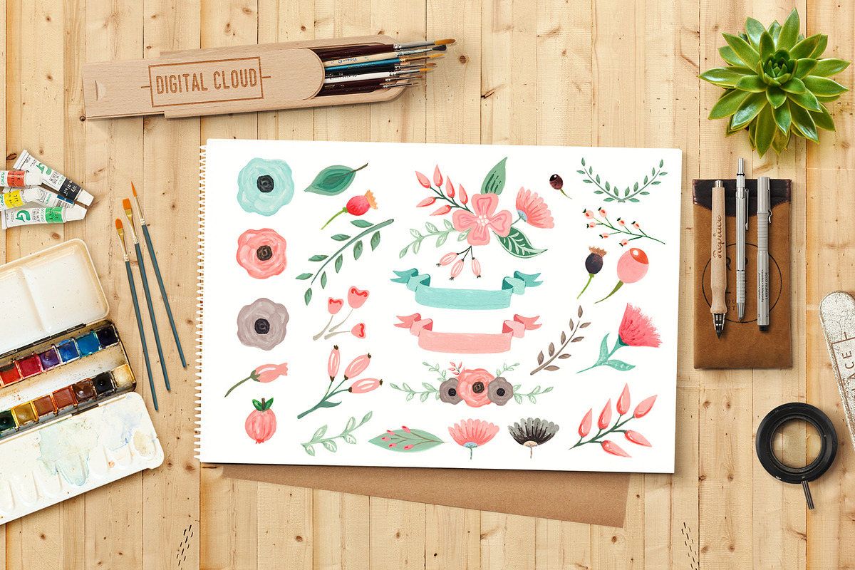 Floral watercolor clipart, an Illustration by DigitalCloud (Photo 3 of 3)