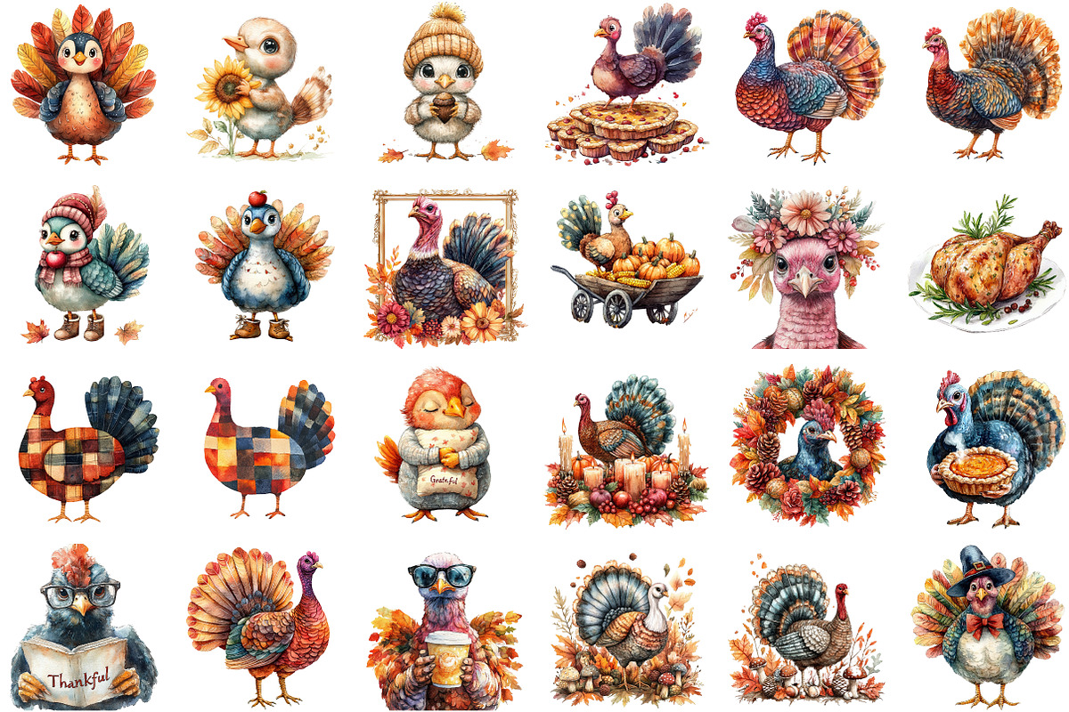 Watercolor Thanksgiving Turkey Clipa, an Illustration by Sublimation Artist (Photo 2 of 6)