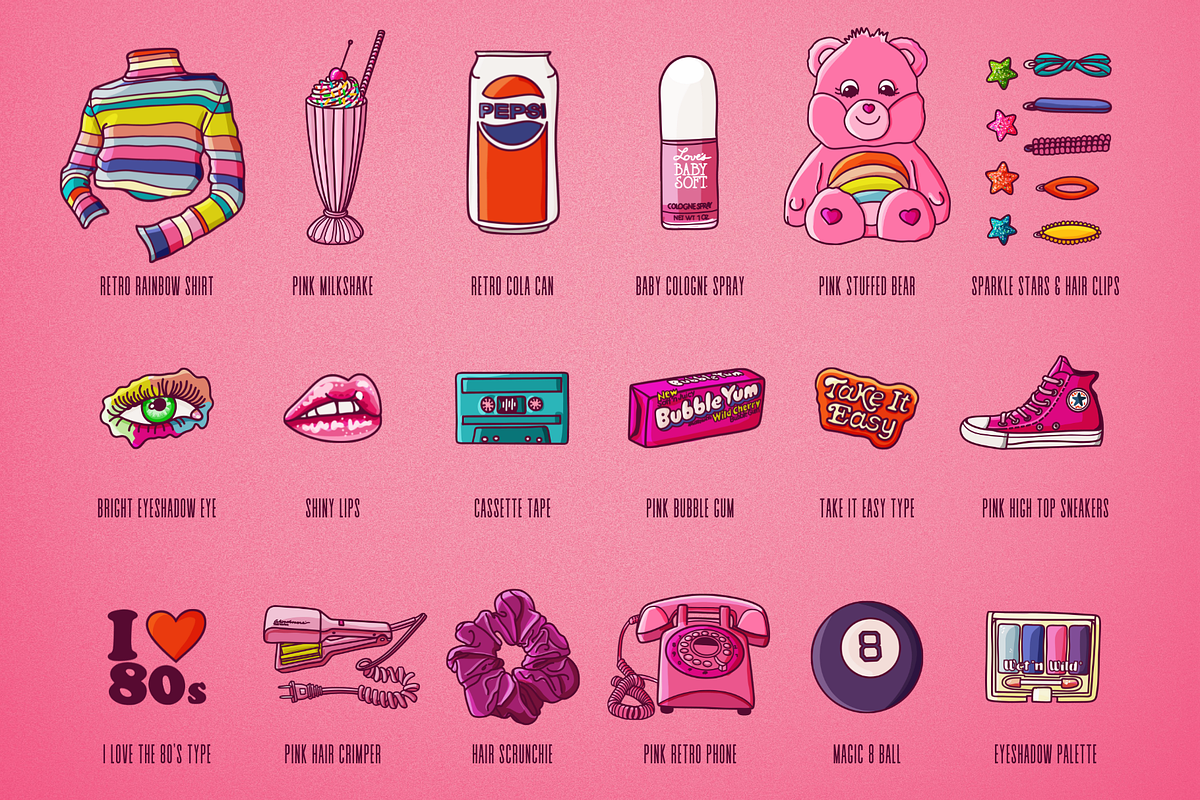 Teenage Girl of the 80's Clipart Set, an Illustration by CherithDrawsThings (Photo 2 of 6)