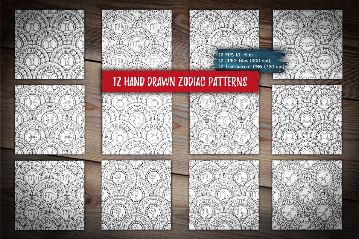 Graphic zodiac signs and patterns, a Pattern Graphic by Julia_Snegireva (Photo 3 of 5)