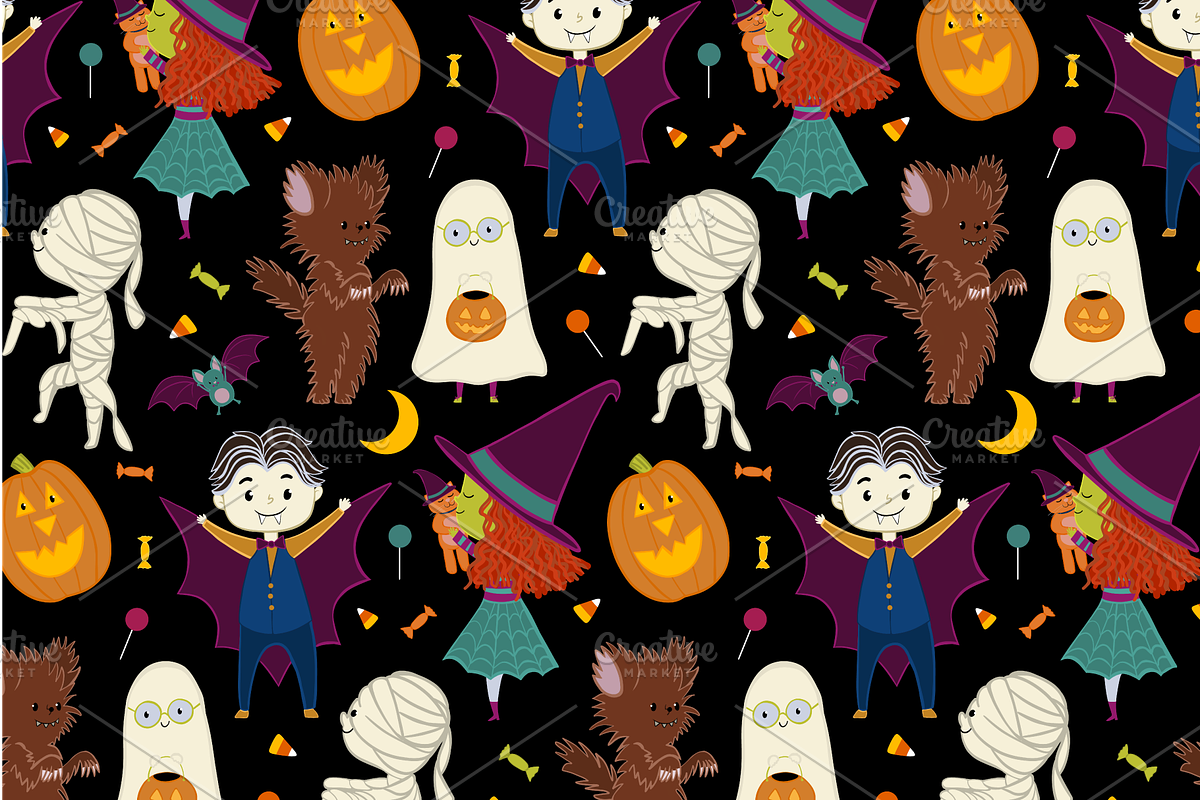 Trick or Treat Seamless Pattern, a Pattern Graphic by Painted Puffin Creative (Photo 3 of 3)