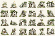 Stone wall wildflower clipart, an Illustration by DreamCafeArt (Thumbnail 2 of 6)