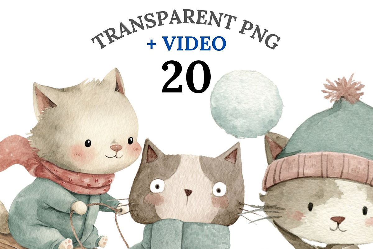 20 Christmas Cat Clipart, an Animal Illustration by Pati Charm Studio (Photo 1 of 8)
