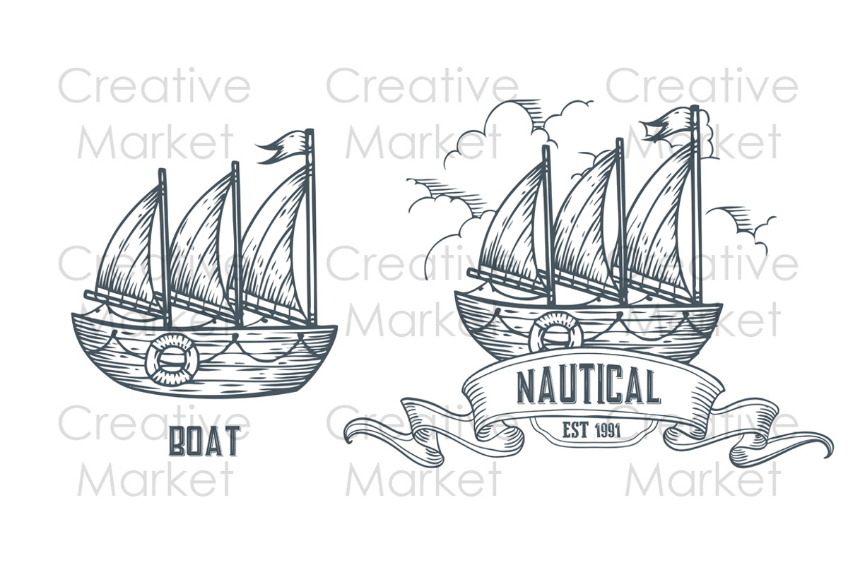 Boat, ship hand drawn labels, a Transportation Illustration by Sketch ...