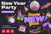 New Year Party 3D Icons, an Object 3D Model by Rakata Studio (Thumbnail 1 of 7)