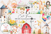 Watercolor cute farm clipart, an Illustration by Designworld (Thumbnail 1 of 5)