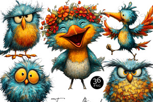 Whimsical Funny Birds Clipart, an Animal Illustration by Design Scotch