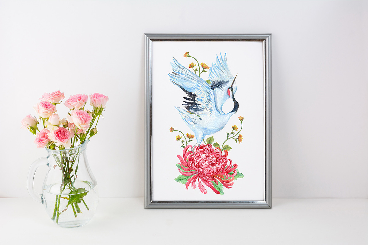 Cranes watercolor clipart, a Decorative Illustration by MitrushovaArt (Photo 7 of 7)
