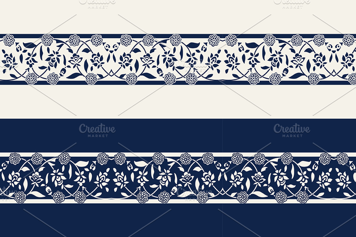 Blue Indian Block Print: Border, a Pattern Graphic by StabuLaRasa illustration (Photo 12 of 16)