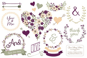 Deep Plum Vintage Vector Flowers, an Illustration by Amanda Ilkov