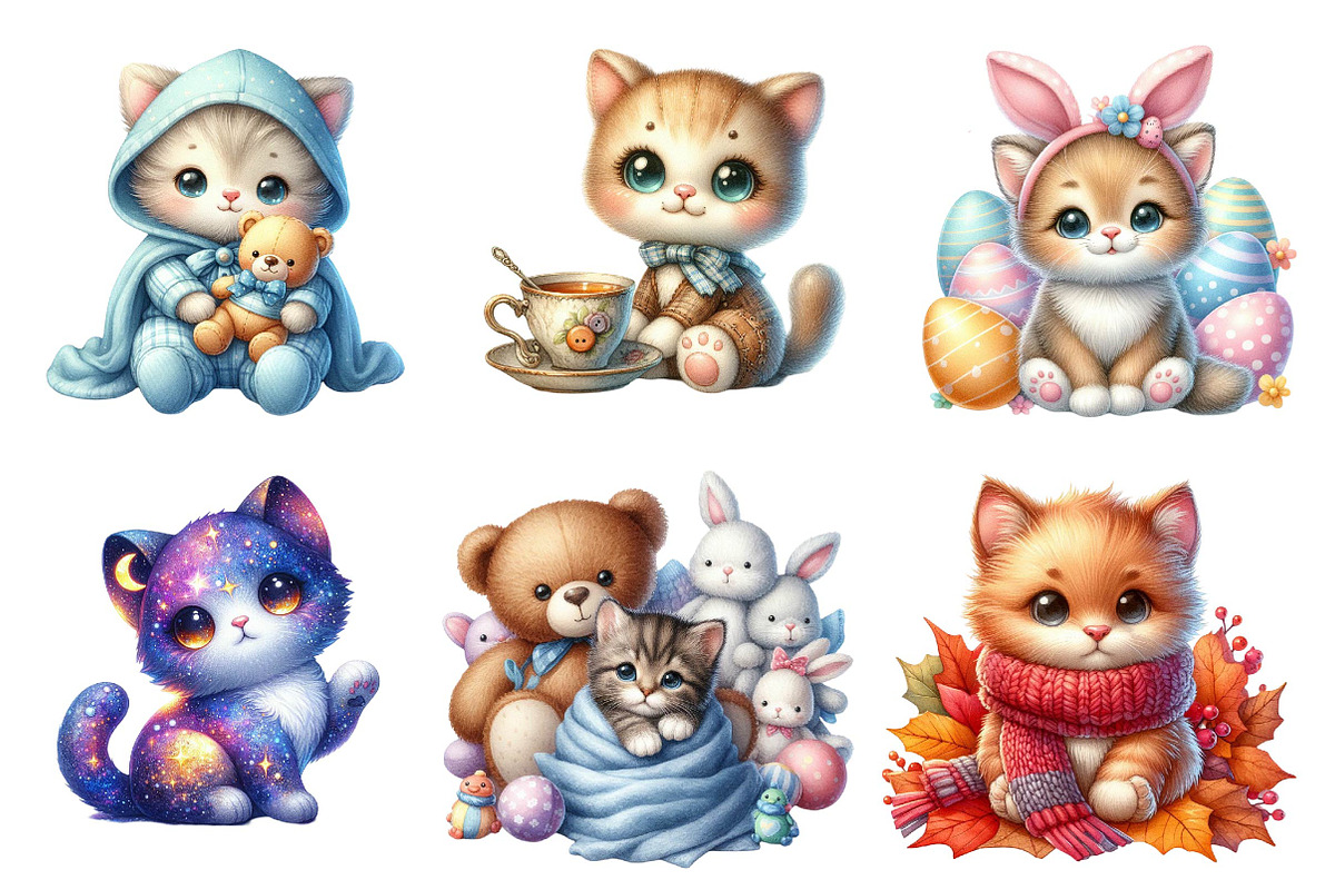 Cute Plush Toy Cat Clipart, an Illustration by CreationArt (Photo 3 of 5)