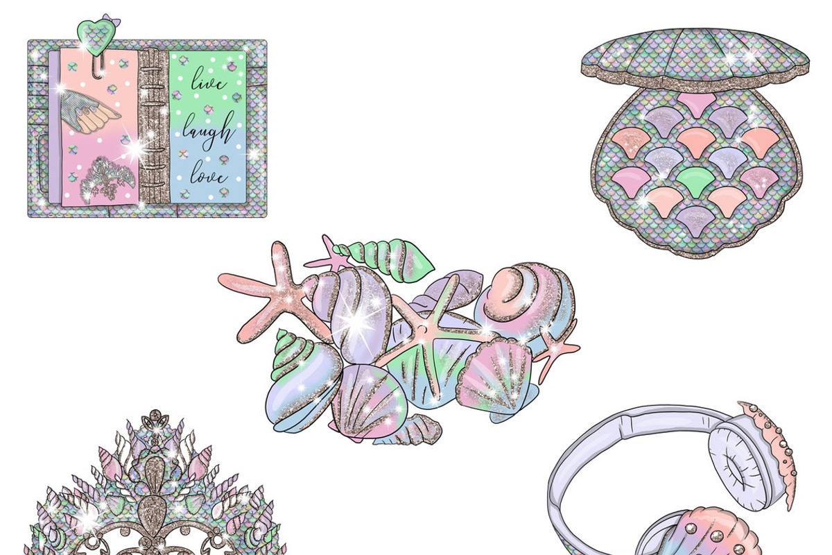 Mermaid Сliparts, an Illustration by GlamArtZhanna (Photo 4 of 4)