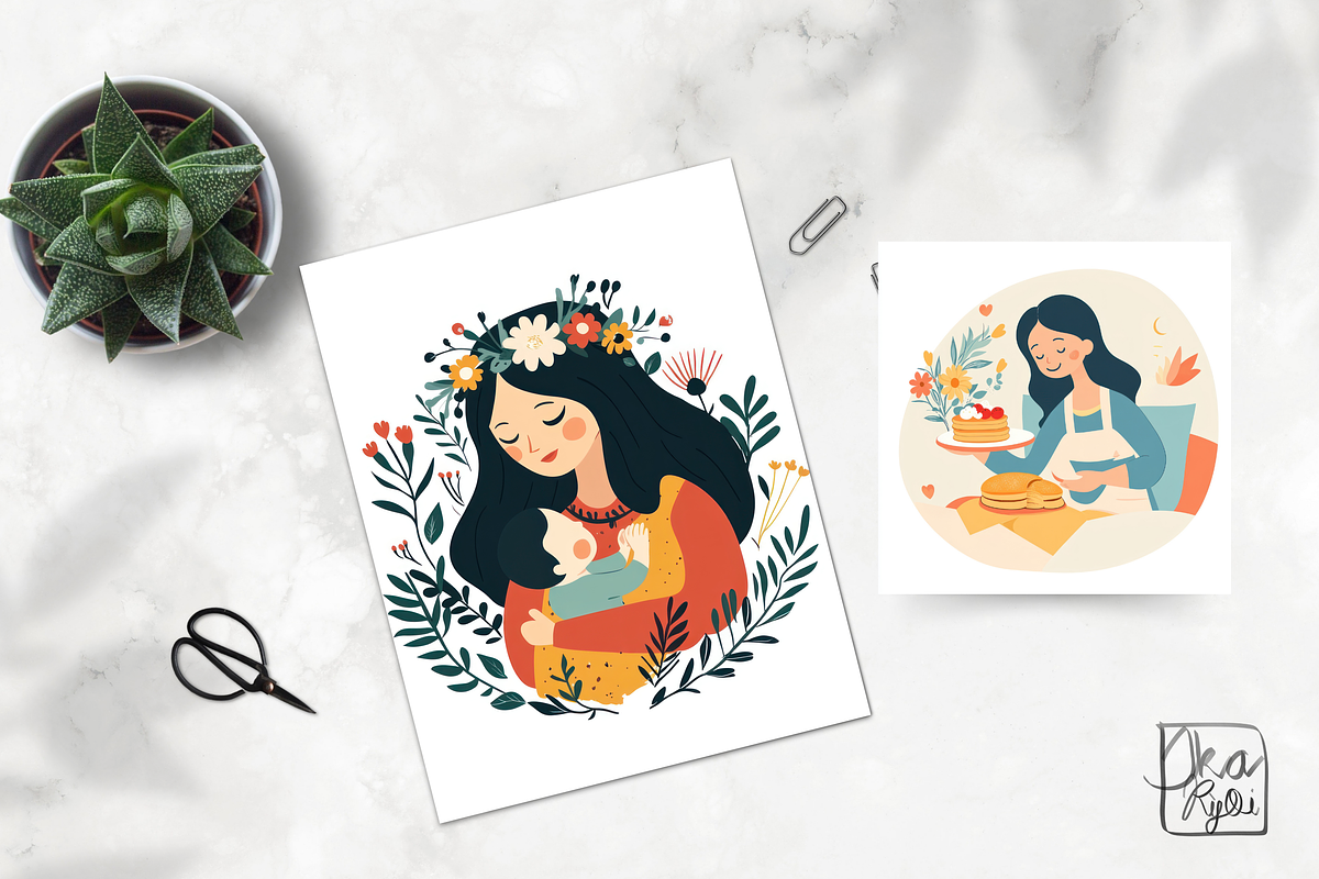 13 Watercolor Mother’s Day Papers, a Seasonal Illustration by ikarifq shop (Photo 2 of 4)